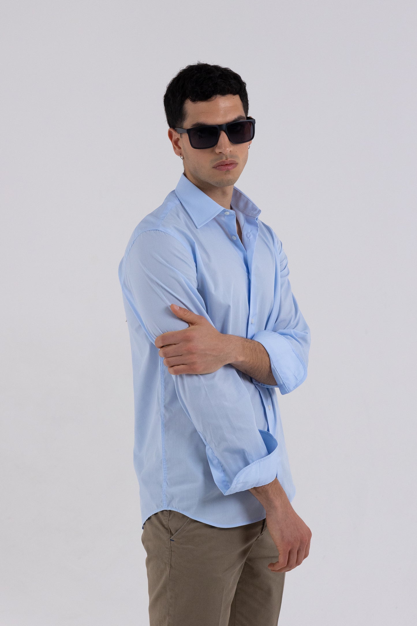 CAMICIA DUBAI SLIM FIT IN COTONE CELESTE