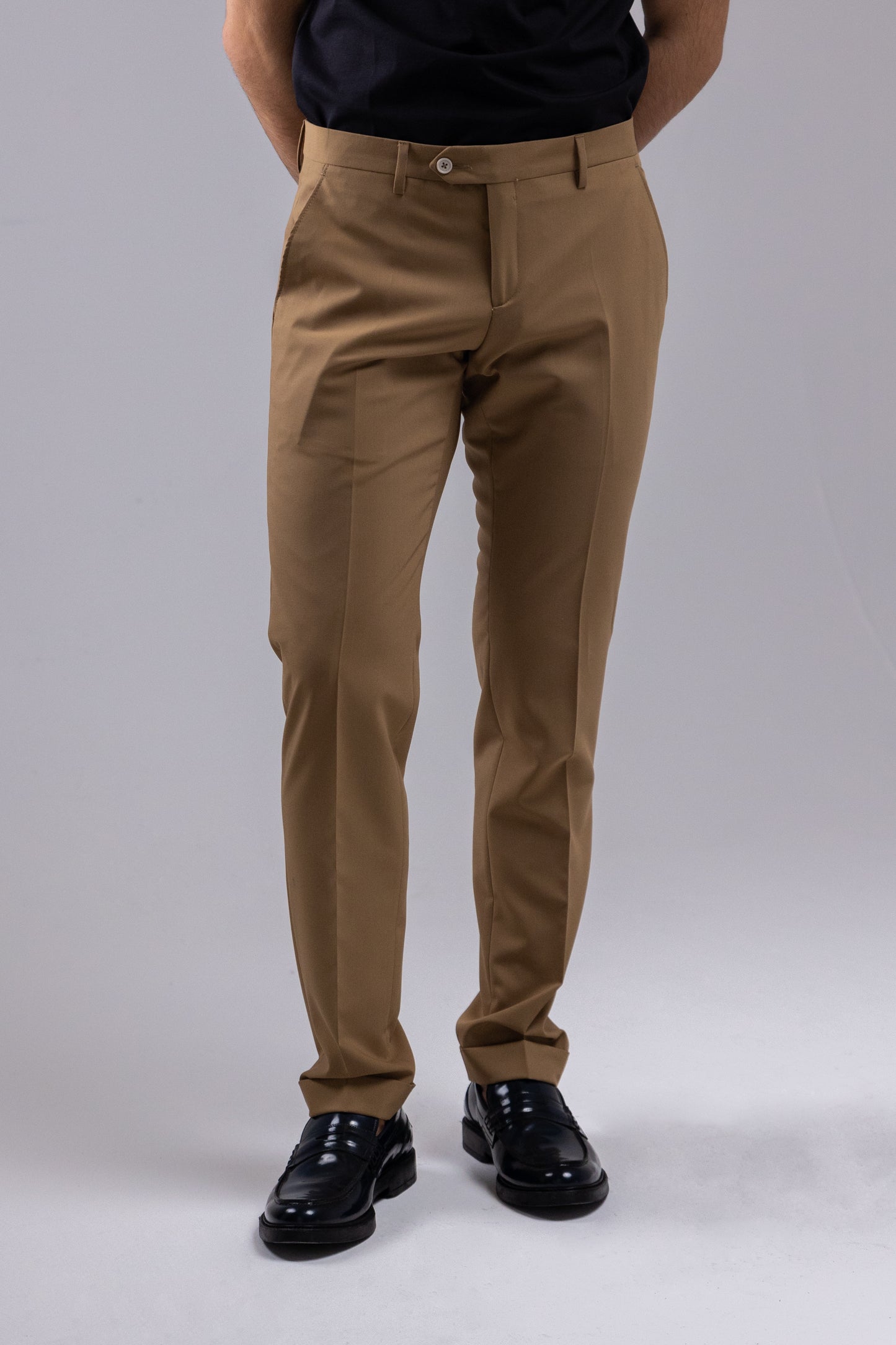 PANTALONE CANNES SLIM CON RISVOLTO - TABACCO