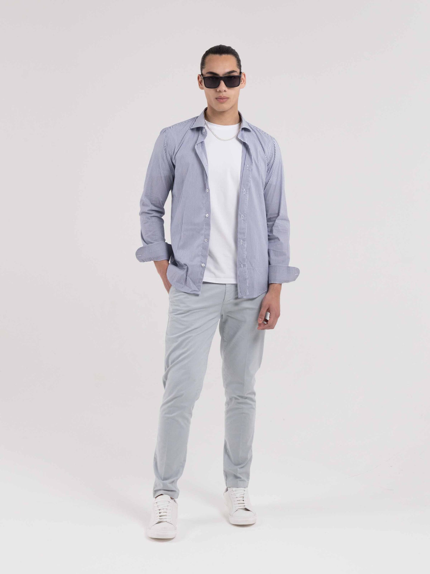 SORRENTO NARROW STRIPE BLUE COTTON SHIRT