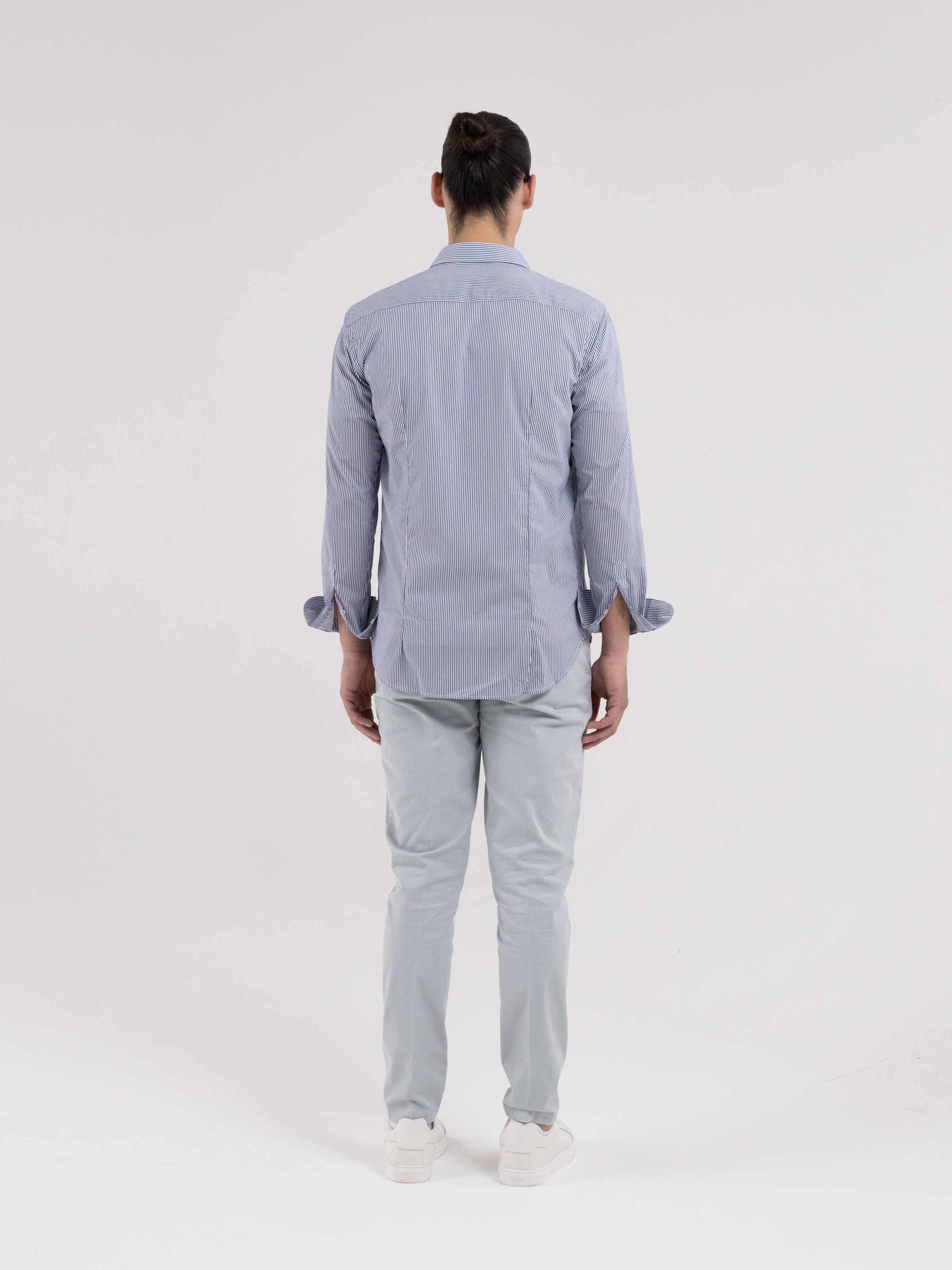 CAMICIA SORRENTO RIGA STRETTA BLU IN COTONE