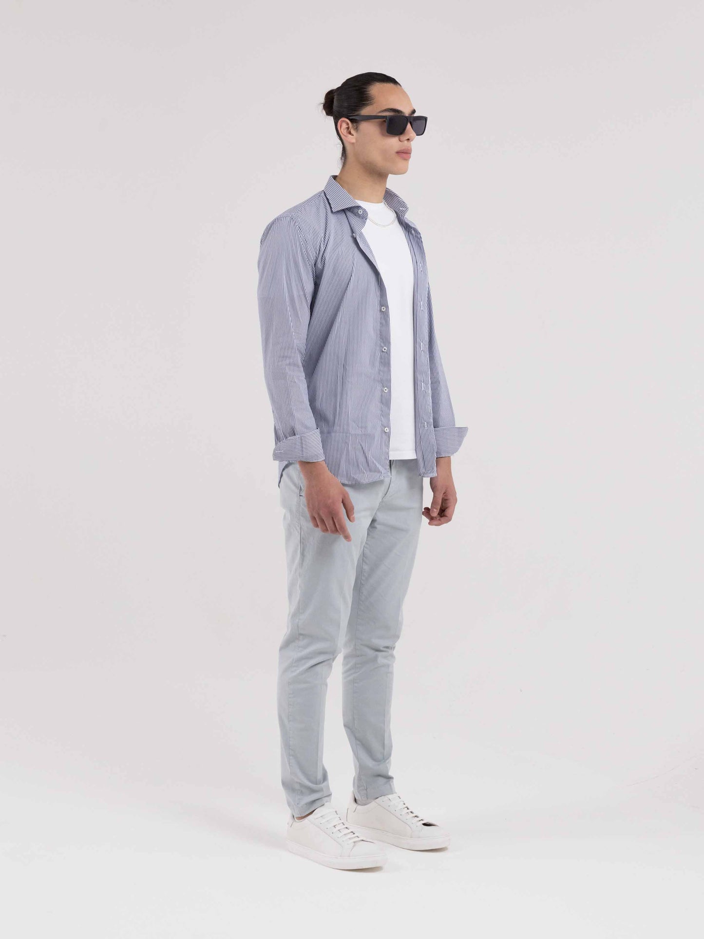 SORRENTO NARROW STRIPE BLUE COTTON SHIRT