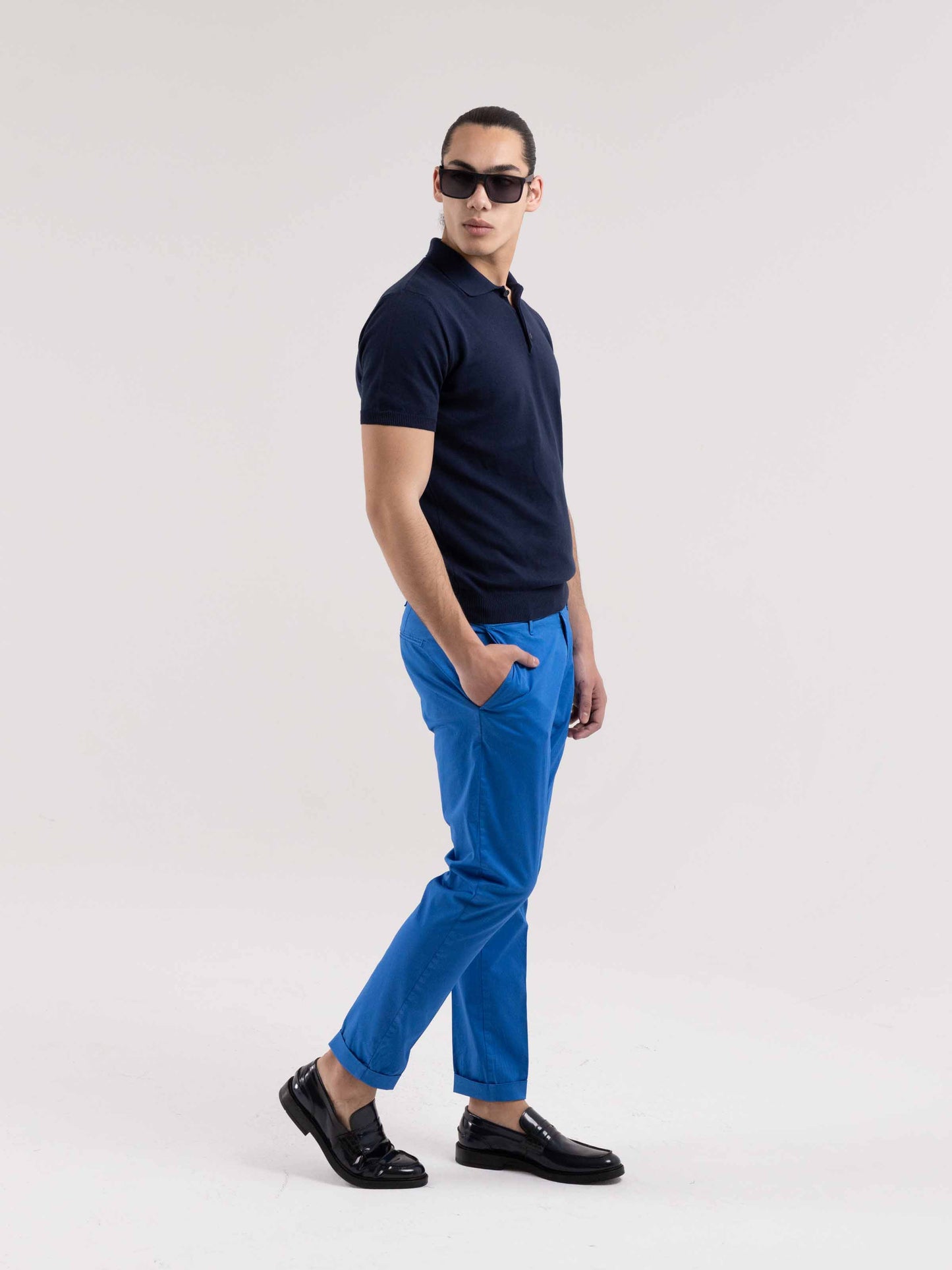 PANTALONE CAPRI IN COTONE BLU TAMPONE