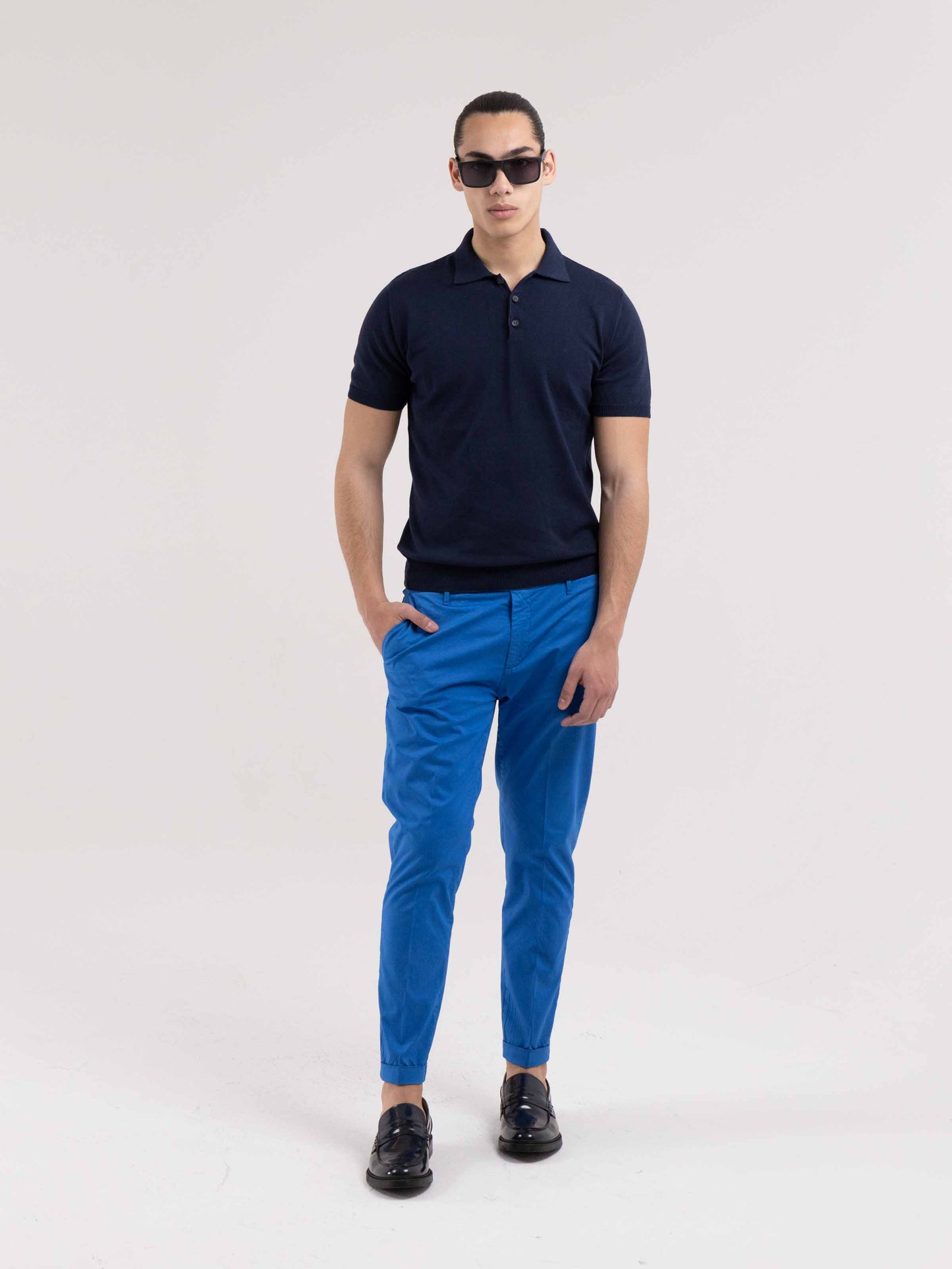 PANTALONE CAPRI IN COTONE BLU TAMPONE