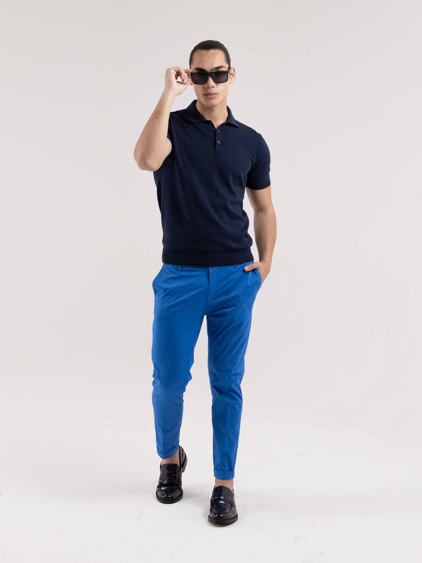 PANTALONE CAPRI IN COTONE BLU TAMPONE