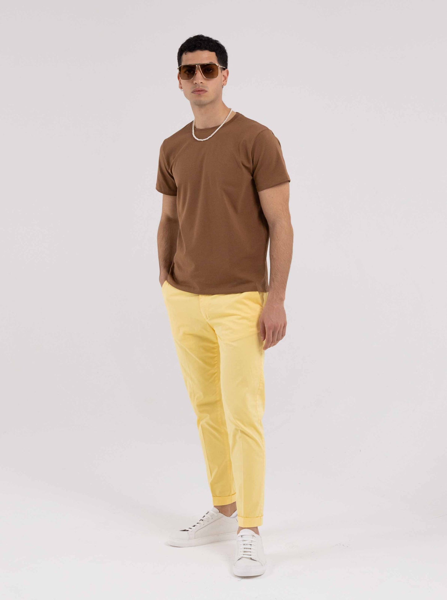 PANTALONE CAPRI IN COTONE GIALLO