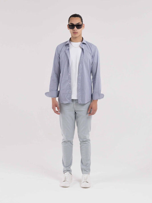 SORRENTO NARROW STRIPE BLUE COTTON SHIRT
